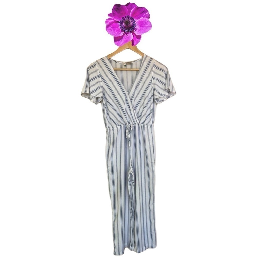 Mima Chica Small Blue and White Striped Jumpsuit Short Sleeve